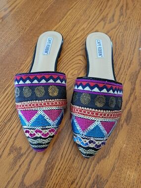 Cape Robbin Multicolor Embroidered Pointed Slide Mules